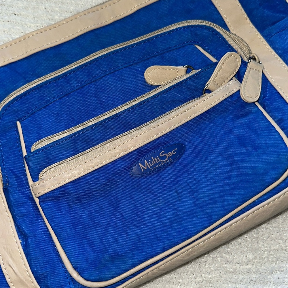 MùltiSac‎ Handbags Omega Shopper Tote Blue and Tan Shoulder Bag multi pockets